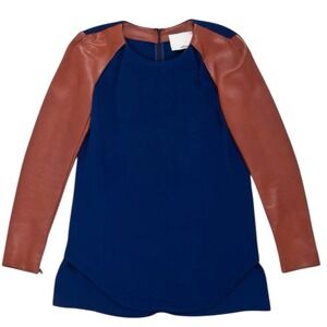 Phillip Lim 3.1 Silk Lamb Leather Long‎ Sleeve Blouse Size 6 Runway Collection